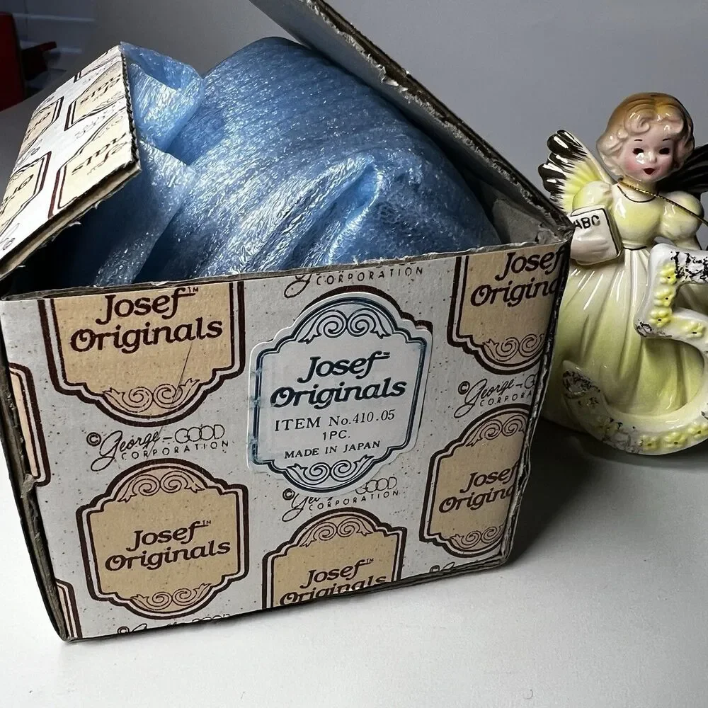Josef Originals Birthday Girl Angel Age 5 Fifth Year ABC Book Figurine Box Tag